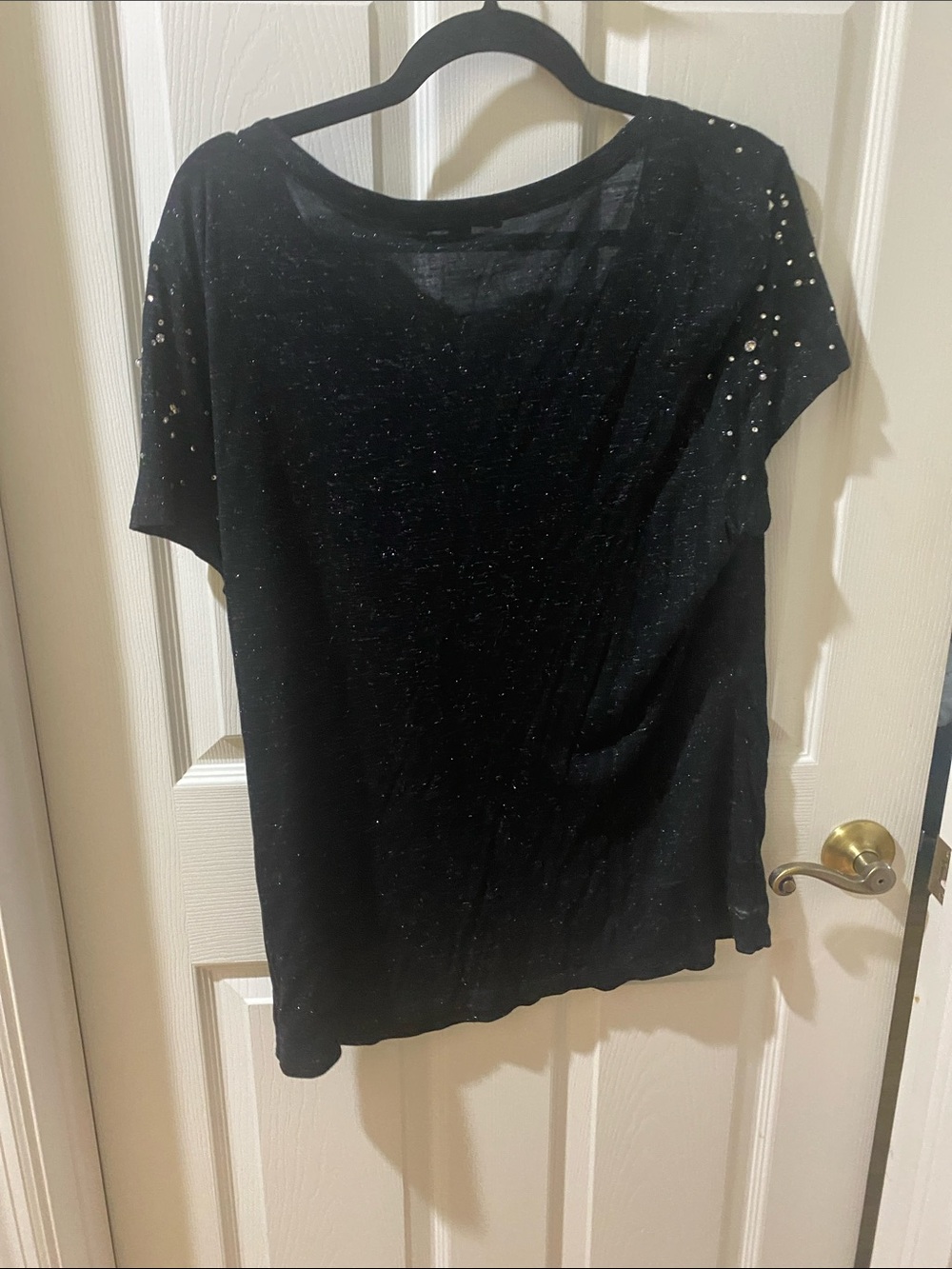 INC International Concepts Black V-Neck Tee with Rhinestone Accents - Picture 3 of 3